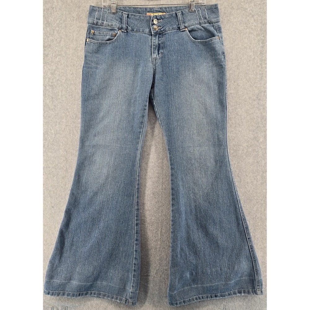 Vtg Y2K DEB Jeans‎ Women's 10 Blue Low Rise Wide Leg Flare Hip Hop Grunge 35x31"